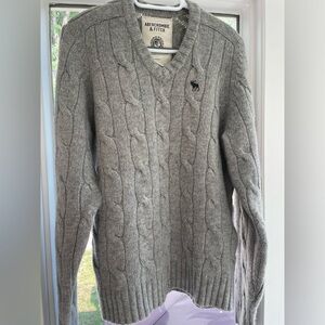 ABERCROMBIE Men’s Sz.L Cable Knit Chunky Wool Blend Crew Neck Sweater